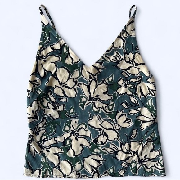 Banana Republic Womens Blue White Floral Summer Cute V-Neck Tank Top XXS Petite - Picture 1 of 10